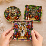 Personalized Stained Glass Style Floral Butterfly Pet Photo Circle Square Ceramic Trinket Jewellery Dish with Name Birthday Gift for Pet Lovers