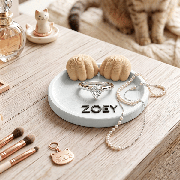Personalised Pet Paw Ring Dish with Name 3D-Printed Cat Dog Paw Jewellery Tray Memorial Keepsake Birthday Gift for Pet Owners Lovers