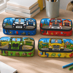Personalized 3D-Effect Artwork Cartoon Vehicle Pencil Case with Name and Photo Daily Use Back to School Birthday Gift for Kids Students