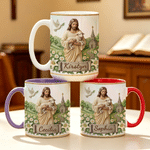 Personalized Jesus Sheep Pigeon 11 oz 15 oz Ceramic Coffee Mug with Name and Coaster Religious Baptism Memorial Birthday Gift for Christian Friend