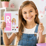 Personalised Cartoon Character A5 Spiral Journal Notebook with Name Initial and Bunny Pom Pen Daily Use Back to School Birthday Gift for Boys Girls