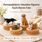 Personalisierte Hunde- & Katzen-Figur nach Foto | Holzsockel mit Namen | 3D Klon | Schreibtisch-Deko | Erinnerungsgeschenk für Herrchen & Frauchen