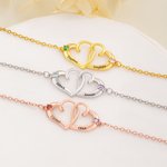 Personalised Double Heart Birthstone Bracelet with Name Dainty Jewellery Anniversary Birthday Gift for Woman Mum Girlfriend Wife