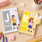 Personalised Cartoon Character A5 Spiral Journal Notebook with Name Initial and Bunny Pom Pen Daily Use Back to School Birthday Gift for Boys Girls