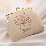 Personalized Birth Flower PU Leather Coin Handbag with Kiss Lock and Name Daily Use Birthday Gift for  Friends Moms Students