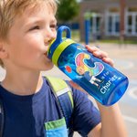 Personalised Rainbow Initial Cartoon Character 16 oz Water Bottle with Name Back to School Birthday Gift for Kids
