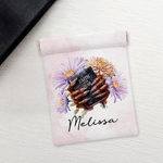 Personalised Black Girl Nail Art Birth Flower PU Leather Rosary Pouch Storage Bag with Name Communion Baptism Religious Gift for Christians