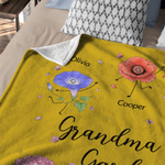 Personalised Gran's Garden Happy Cute Birth Flower Character Throw Blanket with 1-10 Name Home Decor Birthday Gift for Mum Gran