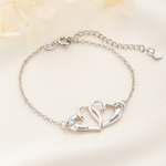 Personalised Double Heart Birthstone Bracelet with Name Dainty Jewellery Anniversary Birthday Gift for Woman Mum Girlfriend Wife