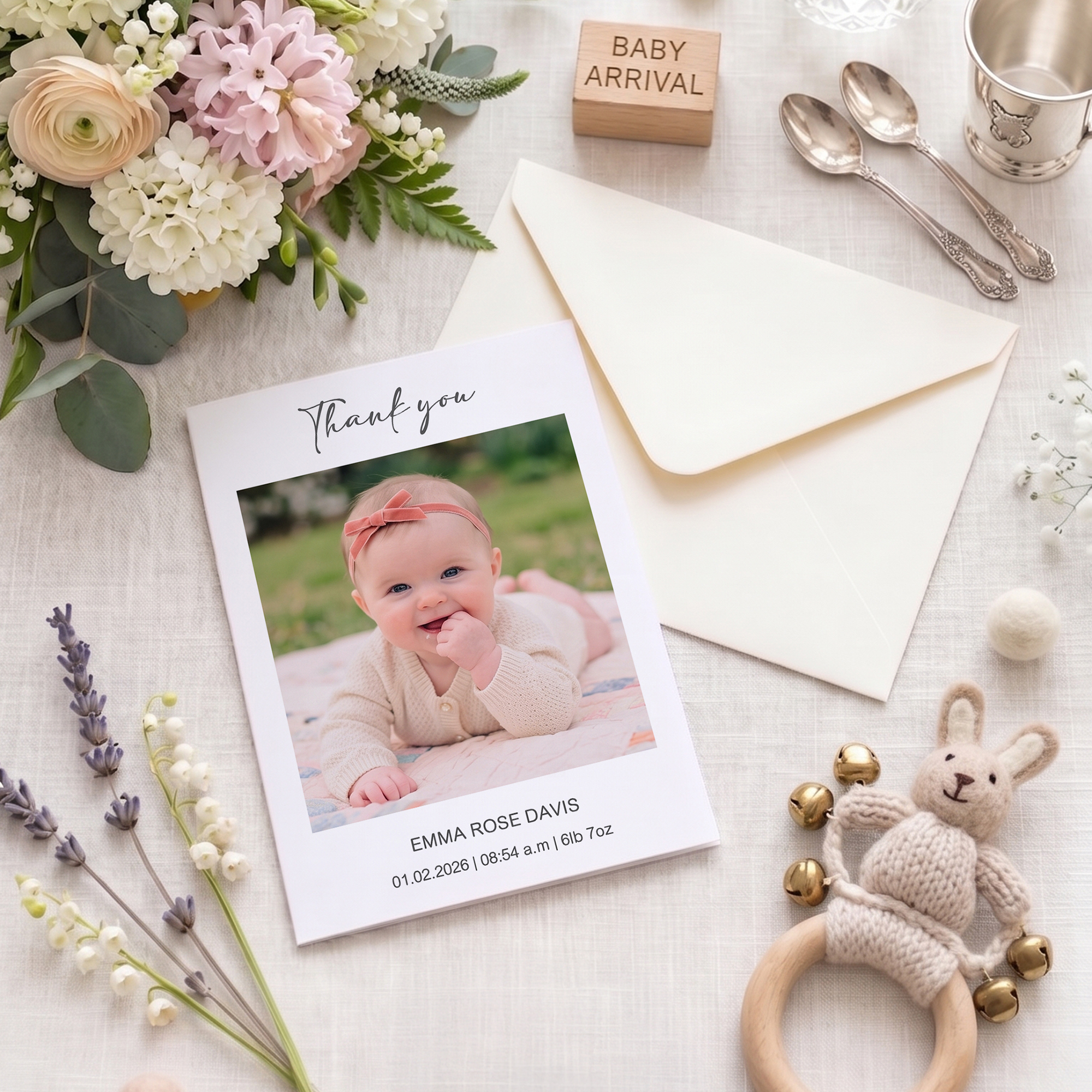 Personalised Baby Photo Birth Information Greeting Card with Name Baby Shower Baby Announcement Gift for New Baby New Parent