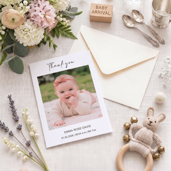 Personalized Baby Photo Birth Information Greeting Card with Name Baby Shower Baby Announcement Gift for New Baby New Parent