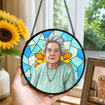 Personalised Stained Glass Photo Window Hanging Suncatcher Home Decor Anniversary Birthday Gift for Grandad Gran