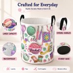 Personalized 3D Effect Yarn Crochet Hook Knitted Pattern Large Waterproof Laundry Storage Basket with Name and Handle Birthday Gift for Knitting Lover