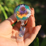 Personalised Flower Acrylic Retractable ID Badge Reel with Name Hospital Daily Use Nurse Graduation Birthday Gift for Nurses Doctors