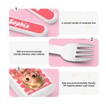 Personalized Cute Photo to Cartoon Safe Stainless Steel Kid's Fork Spoon Knife 3 Pcs Cutlery Set with Case and Name Birthday Gift for Boys Girls