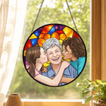 Personalised Stained Glass Photo Window Hanging Suncatcher Home Decor Anniversary Birthday Gift for Grandad Gran