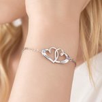 Personalised Double Heart Birthstone Bracelet with Name Dainty Jewellery Anniversary Birthday Gift for Woman Mum Girlfriend Wife