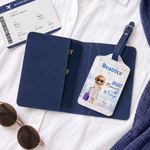 Personalised Travel Cartoon Character Airplane Luggage Tag Passport Holder Set with Name and Text Daily Use Birthday Gift for Travel Lovers Friends