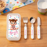 Personalised Cartoon Character Pattern Fork Spoon Knife 3 Pcs Cutlery Set with Name and Case Daily Use Birthday Gift for Kid