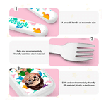 Personalised Cartoon Character Pattern Fork Spoon Knife 3 Pcs Cutlery Set with Name and Case Daily Use Birthday Gift for Kid