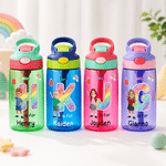 Personalised Rainbow Initial Cartoon Character 16 oz Water Bottle with Name Back to School Birthday Gift for Kids