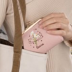 Personalized Birth Flower PU Leather Coin Handbag with Kiss Lock and Name Daily Use Birthday Gift for  Friends Moms Students