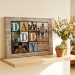 Personalized Daddy Mommy 4 Photos Collage Canvas Prints with Names and Text Warm Minimalist Living Room Decor Ship from USA Birthday Gift for Dad Mom