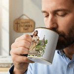 Personalized Jesus Sheep Pigeon 11 oz 15 oz Ceramic Coffee Mug with Name and Coaster Religious Baptism Memorial Birthday Gift for Christian Friend
