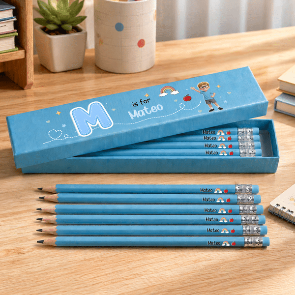 Personalized Cartoon Character Pencil Case 12 Pcs Pencils Set with Name and Initial Daily Use Back to School Birthday Gift for Kids