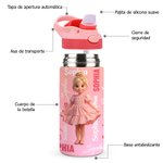 Botella de agua transparente o térmica personalizada libre de BPA con pajita asa personaje y nombre regalo de cumpleaños y vuelta al cole para niños