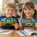 Personalized 3D-Effect Artwork Cartoon Vehicle Pencil Case with Name and Photo Daily Use Back to School Birthday Gift for Kids Students