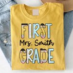 Personalised Multicolour Grade 100% Cotton Soft Teacher T-shirt with Title & Surname School Open Day Back to School Gift for Teacher