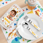 Personalised Cartoon Character Pattern Fork Spoon Knife 3 Pcs Cutlery Set with Name and Case Daily Use Birthday Gift for Kid
