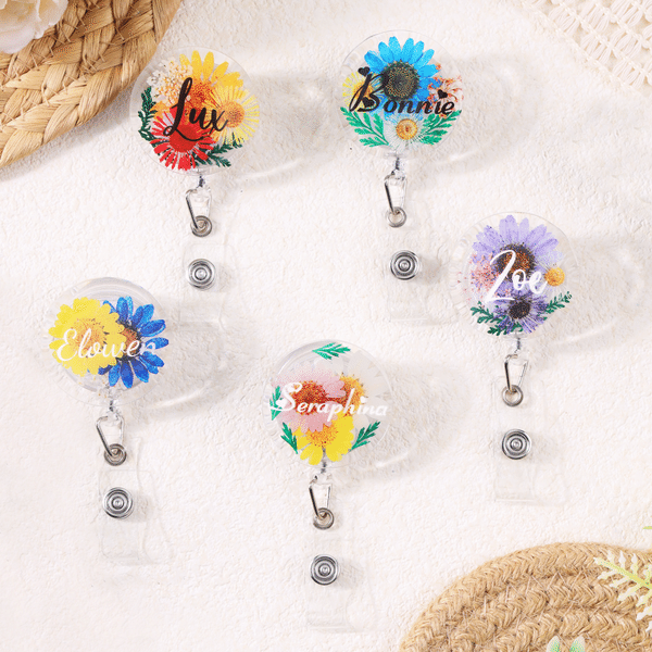 Personalised Flower Acrylic Retractable ID Badge Reel with Name Hospital Daily Use Nurse Graduation Birthday Gift for Nurses Doctors