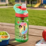 Personalised Rainbow Initial Cartoon Character 16 oz Water Bottle with Name Back to School Birthday Gift for Kids