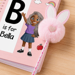 Personalised Cartoon Character A5 Spiral Journal Notebook with Name Initial and Bunny Pom Pen Daily Use Back to School Birthday Gift for Boys Girls