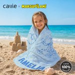 Spersonalizowany, szybkoschnący ręcznik plażowy w rozmiarze oversize z motywem lamparta i Marsupilamiego oraz imieniem – prezent na letnie wakacje i podróże dla dzieci | Callie × Marsupilami®