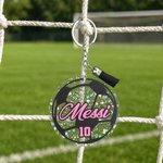 Personalisierter klassischer Fußball-Schlüsselanhänger aus Acryl mit Glitzer, Namen, Nummer und Quaste – für den täglichen Gebrauch, als Geschenk zum Schulanfang oder zum Geburtstag für Fußballfans