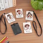 Personalized Whimsical Cartoon Character PU Leather Card Holder with Lanyard Appreciation Back to School Teacher's Day Gift for Teachers