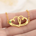 Personalised Double Heart Birthstone Bracelet with Name Dainty Jewellery Anniversary Birthday Gift for Woman Mum Girlfriend Wife