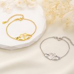 Personalised Double Heart Birthstone Bracelet with Name Dainty Jewellery Anniversary Birthday Gift for Woman Mum Girlfriend Wife