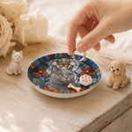 Personalized Stained Glass Style Floral Butterfly Pet Photo Circle Square Ceramic Trinket Jewellery Dish with Name Birthday Gift for Pet Lovers