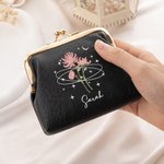 Personalized Birth Flower PU Leather Coin Handbag with Kiss Lock and Name Daily Use Birthday Gift for  Friends Moms Students