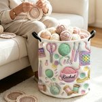 Personalized 3D Effect Yarn Crochet Hook Knitted Pattern Large Waterproof Laundry Storage Basket with Name and Handle Birthday Gift for Knitting Lover