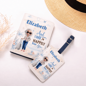 Personalised Travel Cartoon Character Airplane Luggage Tag Passport Holder Set with Name and Text Daily Use Birthday Gift for Travel Lovers Friends