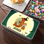 Personalised Cute Cartoon Character Biscuit Tin Box with Initial and Name Halloween Party Gift for Boys Girls