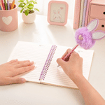 Personalised Cartoon Character A5 Spiral Journal Notebook with Name Initial and Bunny Pom Pen Daily Use Back to School Birthday Gift for Boys Girls