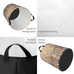 Cesta de almacenamiento para la colada, personalizada, multicolor, con diseño de libro vintage, resistente al agua, con asa y nombre; regalo de inauguración de casa o de cumpleaños para mujeres