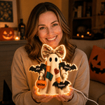 Personalized Cute Ghost Pumpkin 1-8 Bats Acrylic LED Night Light with Name and Title Home Decor Halloween Gift for Infant New Mom