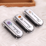 Personalised Birth Flower 2-In-1 Foldable Makeup Mirror Hair Brush with Name Travel Daily Use Birthday Gift for Mothers Women Girls